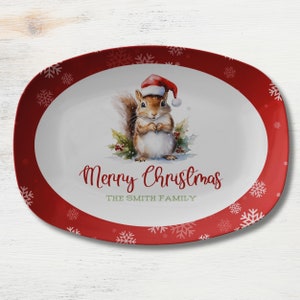 Personalized Merry Christmas Squirrel Platter, Squirrel Dinnerware, Christmas Squirrel Decor, Christmas Dinnerware, Custom Squirrel Gift