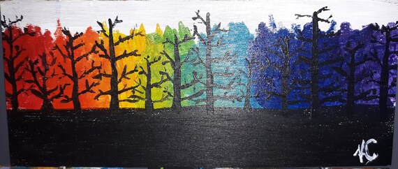 Rainbow Tree Silhouette Painting On Wood Etsy Rainbow Tree Silhouette Painting On Wood Etsy