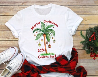 Merry Christmas 2024, Tropical Christmas shirt, Christmas on the beach, Christmas palm tree, Family Christmas Tees, Xmas matching shirts X23