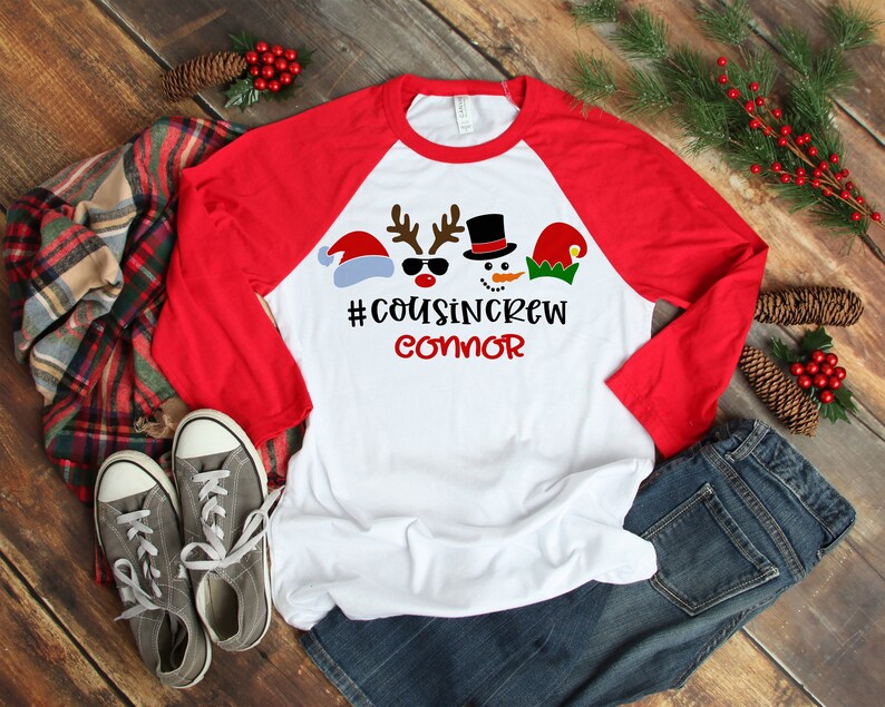 Kerstshirts neef crew, bijpassende kerst shirts met aangepaste namen, neef crew, kersthert, sneeuwpop, elfenshirt, kerst crew CR24 afbeelding 2