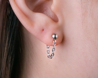 Stainless Steel Different Lengths Chain Stud Hypoallergenic Earrings, Single or Pair, Alt Earrings
