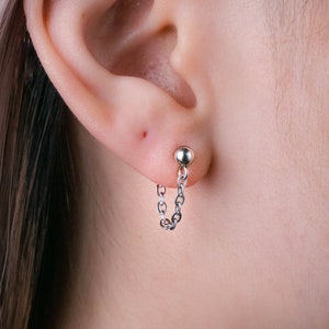 Stainless Steel Different Lengths Chain Stud Hypoallergenic Earrings, Single or Pair, Alt Earrings