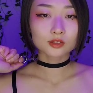 Reze | Black Faux Leather Choker Collar, Stainless Steel, Detachable O Ring, Pleather