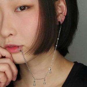 Faux Lip Ring and Earring Jewelry | Hypoallergenic Stainless Steel, Alt Earrings, Fake Lip Piercing, Chains, Goth, Alternative, UPGRADED