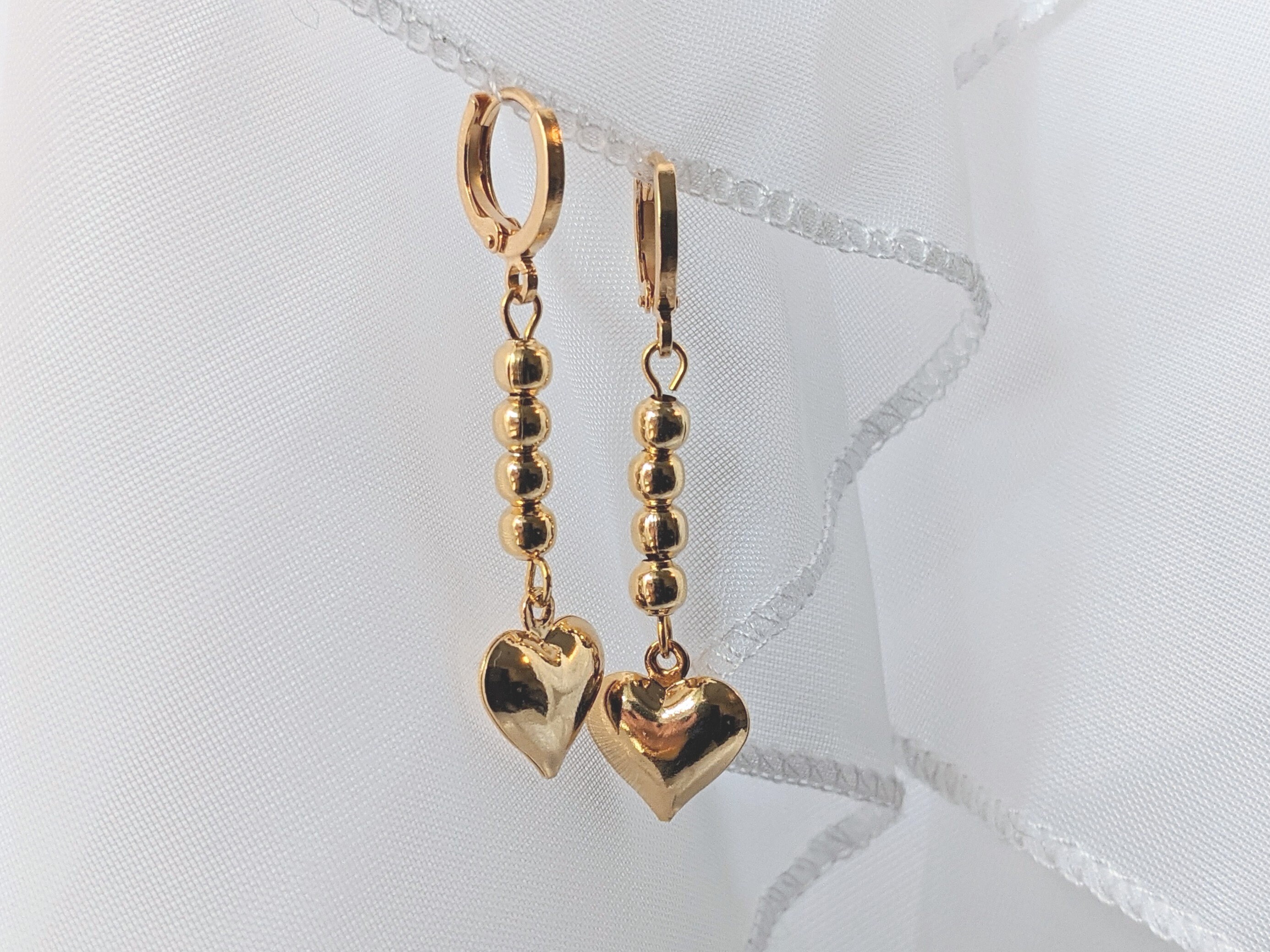 Gold Heart Dangle Earrings