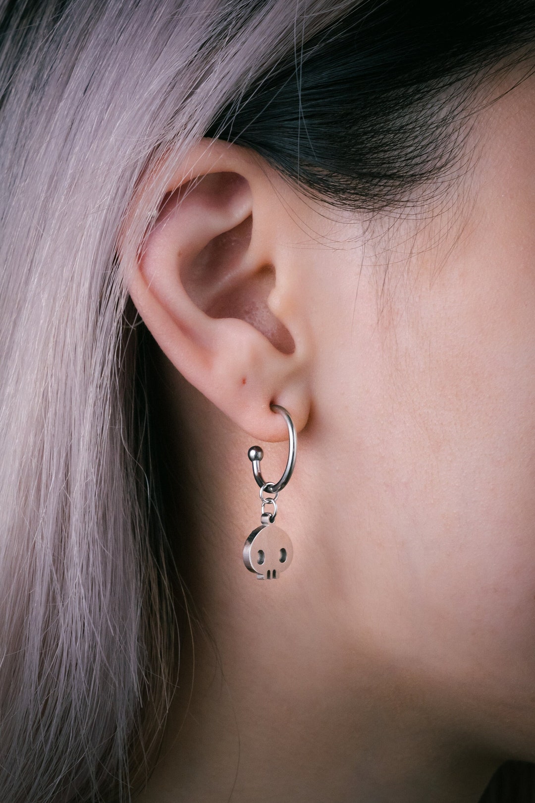 Skull Hoop Stud Earrings, Simple, Tiny, Charm, Stainless Steel Jewelry, Minimalistic, Grunge, Studs, Hoops, Dangle, Love, Goth, Alt - Etsy Japan