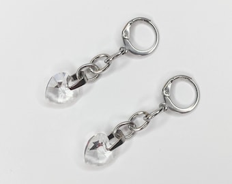 Hollow Heart, Hypoallergenic Stainless Steel Hoop Earrings, Clear Hearts, Transparent