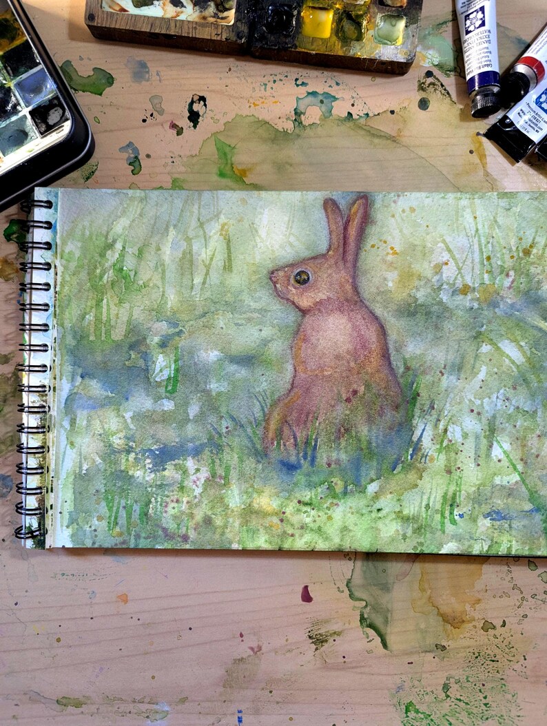 Fine Art Print of Original Watercolor Artwork: April Rabbit / Easter ...