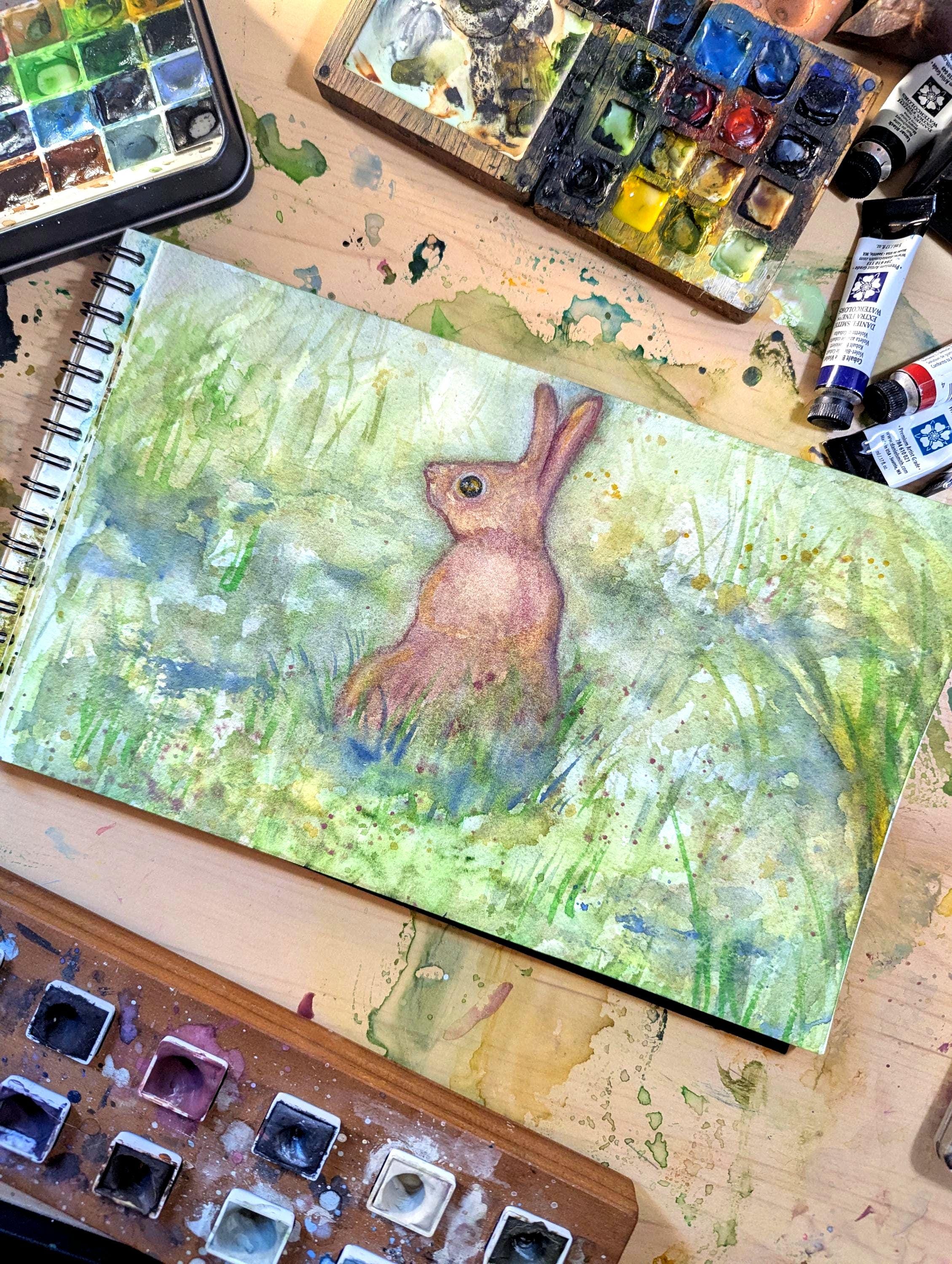 Fine Art Print of Original Watercolor Artwork: April Rabbit / Easter ...
