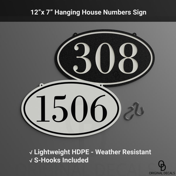 Traditional Hanging House Numbers Sign - Custom Personalized Address Plaque -  HDPE Plastic -Marine Grade Weather-Resistant Lightweight