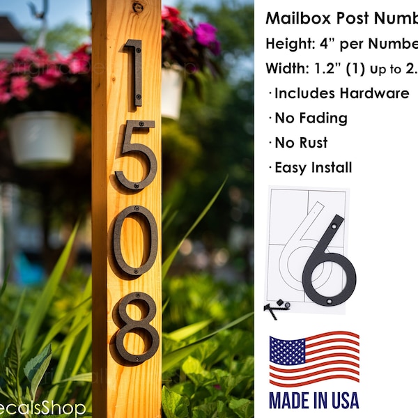 Mailbox Post Numbers - Modern Style House Numbers - 4" Height per Number
