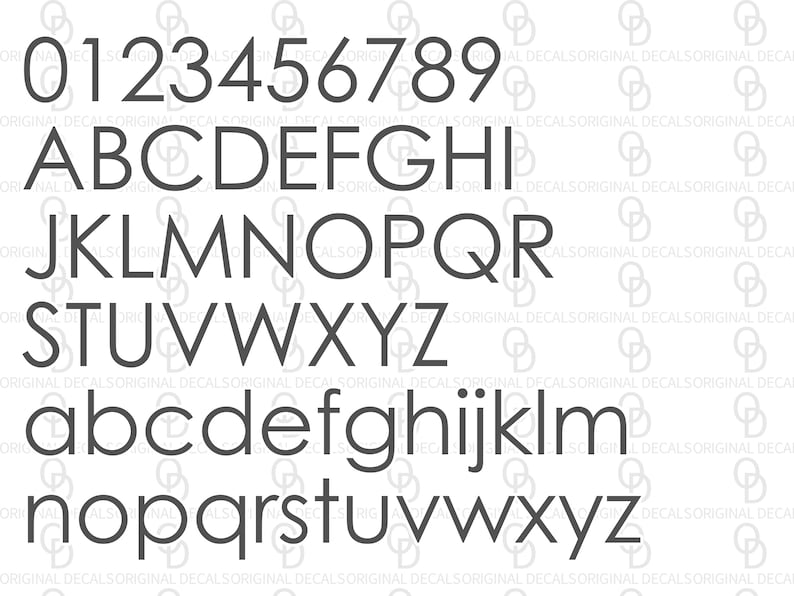 May include: A black and white font alphabet with numbers 0-9. The font is a simple, clean, sans-serif style.