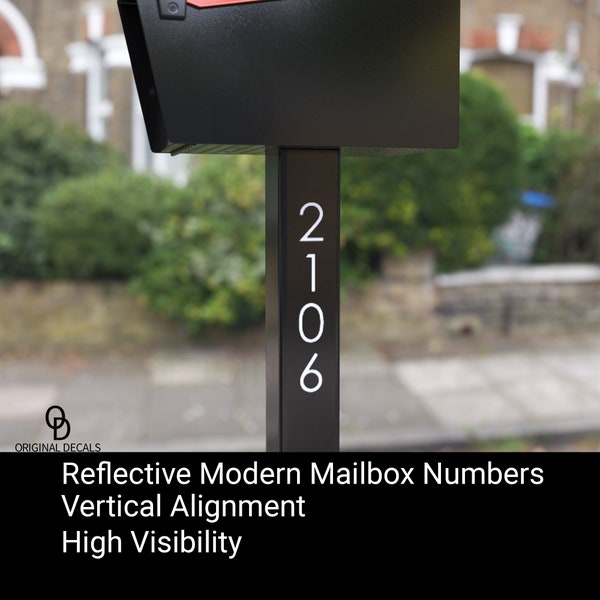 Vertical Mailbox Post Numbers - Reflective House Street Number Address Vinyl Mailbox Decals - Highly Visible House Numbers for your Mailbox