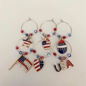 4th of July Wine Charms Silver 2