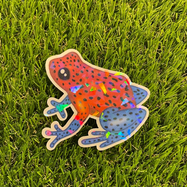 Strawberry poison dart frog sticker, holographic, nature inspired stickers