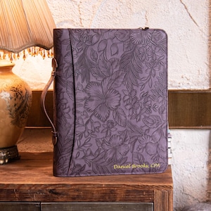 Embossed Leather Portfolio, 3-Ring Binder Padfolio Cover, Custom Leather Organizer Notebook, Leather Portfolio Binder, Personalized Gifts