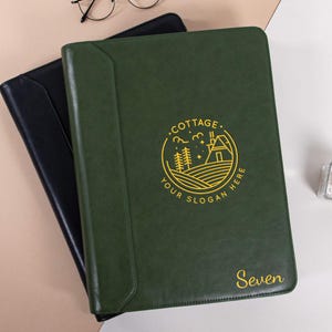 Portafolio de cuero vegano personalizado, portafolio recargable con cremallera, portafolio de empresa grabado, portafolio de cuero personalizado, regalo de empresa