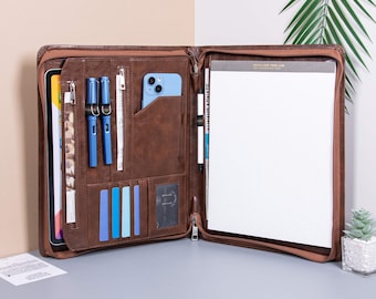 Dark Brown Pu Leather Portfolio,Custom Leather Business Padfolio,A4 Document Organizer,Personalized Notebook Cover,Premium Corporate Gift