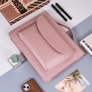 Portafoglio personalizzato in pelle PU rosa, Portafoglio in pelle personalizzato con maniglia, Organizzatore di documenti per lei, Regalo per la festa della mamma, Regalo per le donne