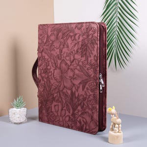 Couverture de portefeuille en cuir synthétique polyuréthane gaufré, bloc-notes en cuir personnalisé, porte-ordinateur portable personnalisable, organiseur de documents pour femme, cadeau d'anniversaire