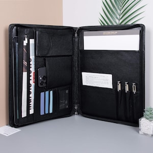 Portafoglio personalizzato in pelle di vacchetta, cartella portadocumenti personalizzata in pelle, grande portadocumenti per uomo, regalo aziendale premium per lui