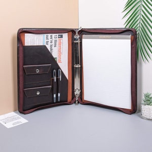 Portafolio de negocios de cuero personalizado, carpetas organizadoras tamaño carta, padfolio de cuero de cera de aceite personalizado, regalos personalizados, regalo del Día del Padre