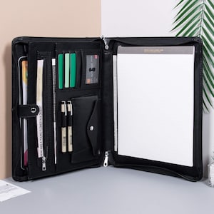 Portafolio de cuero vegano personalizado, Portanotas de oficina A4 con asa, Carpeta organizadora tamaño carta, Regalo corporativo, Regalos para hombres