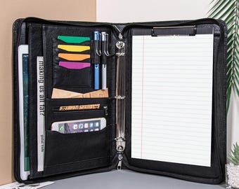 Benutzerdefinierte Vintage Leder Mappe, personalisierte nachfüllbare Portfolio-Mappe, graviertes Padfolio mit Zwischenablage, Geschenk für ihn, Geschenk für Kollege