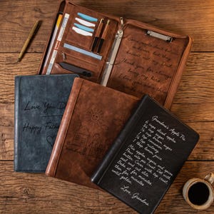 Custom Leather Portfolio, Personalized Padfolio with zipper, 12.9 iPad Case, Pen Holder, Gift for Him/Dad/Husband