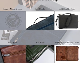 Personalized Portfolio Customization Link, Add Handle/Shoulder, Add 2/3/4 Ring, Engraved Logo and Name, Add Zipper