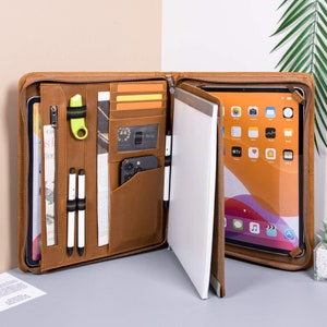 Portafoglio in pelle Crazy Horse personalizzato, portadocumenti aziendale inciso con custodia per iPad Pro, portafoglio in pelle personalizzato, regali aziendali