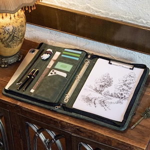 Portefeuille personnalisé à 3 anneaux, carnet de notes en cuir gaufré, carnet de notes en cuir gravé, portefeuille rechargeable avec fermeture à glissière, cadeau pour femme