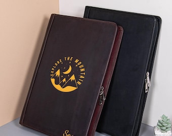 Op maat gemaakte lederen portfolio, gepersonaliseerde bedrijfsportfolio, gegraveerd leren notitieboekje, lederen portfolio met 3 ringen, relatiegeschenken