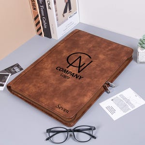 Portafolio de cuero vintage grabado, portabloc de notas de cuero personalizado, funda para carpeta de 3 anillas personalizada, portafolio de cuero para oficina, regalos empresariales