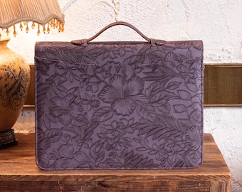 Embossed Leather Portfolio, 3-Ring Binder Padfolio Cover, Custom Leather Organizer Notebook, Leather Portfolio Binder, Personalized Gifts