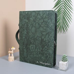 Monogrammed Leather Business Portfolio, Personalized A4 Notepad Cover, Embossed Zippered Portfolio, Leather Padfolio Women, Christmas Gifts