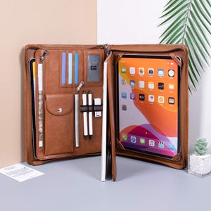 Porte-documents personnalisable en cuir végétalien, classeur personnalisé en cuir, couverture pour ordinateur portable A4, porte-documents avec étui pour iPad Pro, cadeau d'affaires