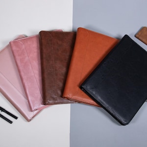 Pasta de couro personalizada para negócios, porta-documentos personalizado com 3 argolas, organizador de couro A4 para escritório para ela/ele, presente de formatura elegante