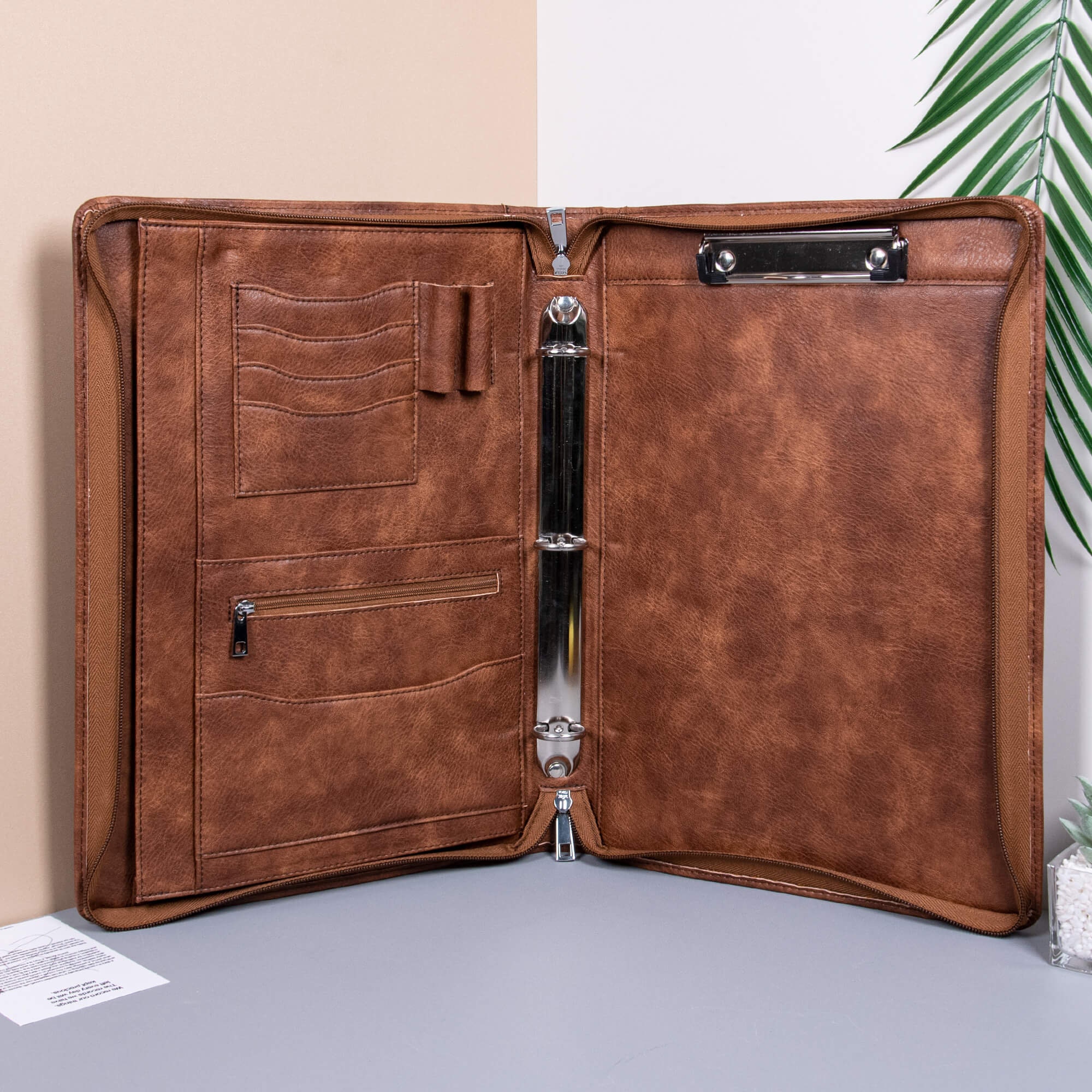 Personalized Vintage Leather Portfolio, Custom 3-Ring Binder Portfolio, Office Padfolio with Clipboard, Custom Company Gift, Graduation Gift