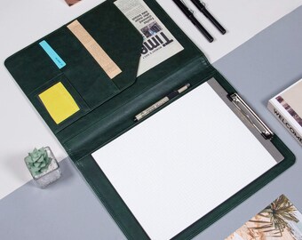 Journal gravé en cuir synthétique polyuréthane vert, couverture de cahier en cuir rechargeable personnalisée, couverture d'agenda personnalisée en cuir A4 pour lui/elle, cadeaux de Noël