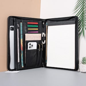 Personalized Leather Portfolio, A4 Zippered Retro Portfolio, Portfolio with Business Card Holder Custom Company Gifts, Christmas Gifts