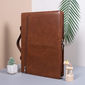 Personalisierte Vegan Leder Mappe, graviert Office-Dokumentenhalter mit Griff,iPad Pro Cover für Männer, Geschäftsgeschenke, Vatertagsgeschenk