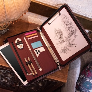 Custom Portfolio with Zipper, Personalized Refillable Padfolio, Embossed 3-Ring Binder Leather Portfolio, Gift for Mom, Anniversary Gifts