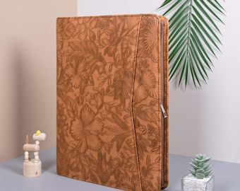 Engraved Embossed Pu Leather Portfolio,Leather Padfolio Organizer,Custom A4 Notebook Cover,Personalized Gifts,Graduation Gift for Girl