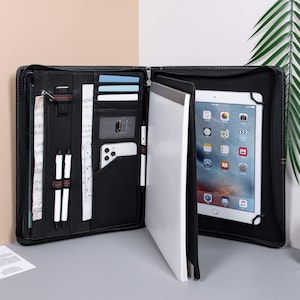 Benutzerdefinierte Mappe aus Rindsleder, graviertes Leder Business Padfolio, personalisierte nachfüllbare Mappe für Männer, Geschäftsgeschenke