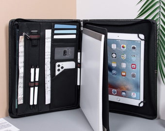 Porte-documents entièrement personnalisé en cuir de vachette, bloc-notes professionnel en cuir gravé avec étui pour iPad Pro, porte-documents de bureau pour homme, cadeaux de remise des diplômes