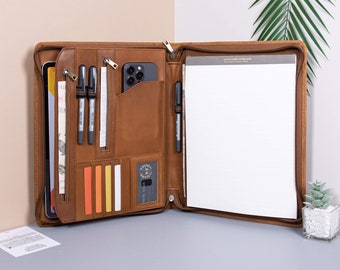 Kundenspezifische Crazy Horse Ledermappe, graviertes braunes Padfolio für 12 Zoll iPad, Büroleder-Organizer-Abdeckung für Männer, personalisierte Geschenke