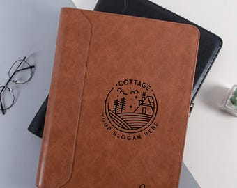 Personalized Company Logo Portfolio, Custom Leather Portfolio, Engraved Vegan Leather Padfolio, Leather Portfolio Notebook, Business Gifts