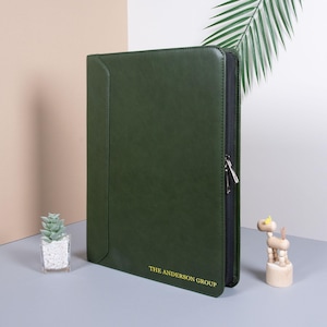 Portafolio personalizado de cuero vegano para hombre, portafolio personalizado de 3 anillas con cremallera, porta bloc de notas A4 para mujer, regalos de aniversario únicos