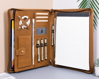 Porte-documents en cuir personnalisé Crazy Horse, bloc-notes professionnel personnalisé, support de bureau en cuir, organiseur de documents A4 pour homme, cadeau pour la fête des pères